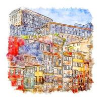 ribeira porto croquis aquarelle illustration dessinée à la main vecteur