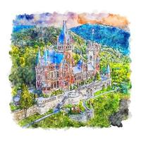 château allemagne croquis aquarelle illustration dessinée à la main vecteur