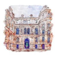 hôtel de ville paris france croquis aquarelle illustration dessinée à la main vecteur