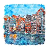 nikolaifleet hambourg allemagne croquis aquarelle illustration dessinée à la main vecteur