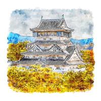 fukuoka japon croquis aquarelle illustration dessinée à la main vecteur