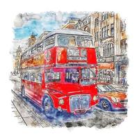 bus rouge londres croquis aquarelle illustration dessinée à la main vecteur