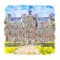 château normandie france croquis aquarelle illustration dessinée à la main vecteur