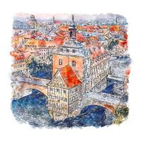 bamberg allemagne croquis aquarelle illustration dessinée à la main vecteur