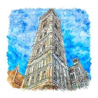 campanile di giotto espagne croquis aquarelle illustration dessinée à la main vecteur