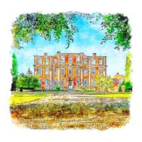 architecture maison chicheley hall croquis aquarelle illustration dessinée à la main vecteur