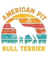 drôle américain pit bull terrier vintage rétro coucher de soleil silhouette cadeaux amoureux des chiens propriétaire de chien essentiel t-shirt vecteur