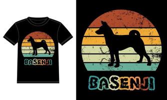 modèle de conception de t-shirt coucher de soleil rétro vintage basenji drôle, tableau basenji, autocollant de fenêtre de voiture, pod, couverture, fond blanc isolé, cadeau silhouette pour amateur de basenji vecteur