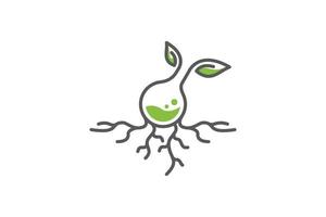 logo de laboratoire vert avec une combinaison d'une bouteille et d'une plante comme icône. vecteur