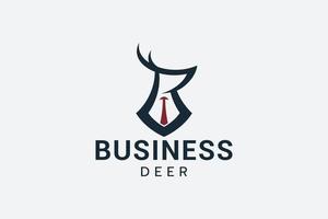 logo de cerf d'affaires avec une combinaison d'un cerf portant un costume et une cravate avec la lettre r vecteur