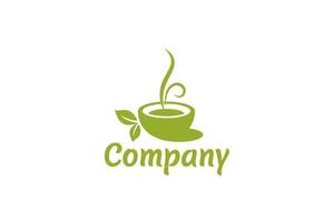 logo de tisane simple avec une tasse de thé et des feuilles. vecteur