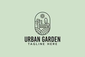 logo de jardin urbain avec une combinaison de paysages urbains et agricoles. vecteur