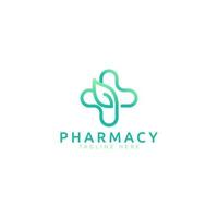 logo de pharmacie avec croix et image de feuilles pour toute entreprise, en particulier pour la pharmacie, la médecine, la santé et la médecine. vecteur