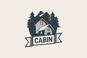 graphique vectoriel du logo de la cabine avec pins et montagne pour toute entreprise, en particulier pour les activités de plein air, la chasse, les voyages et les vacances, etc.