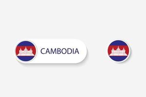 drapeau de bouton cambodge dans l'illustration de forme ovale avec le mot du cambodge. et bouton drapeau cambodge. vecteur