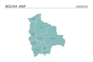 vecteur de carte bolivie sur fond blanc. la carte contient toutes les provinces et marque la capitale de la bolivie.