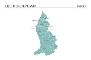 vecteur de carte liechtenstein sur fond blanc. la carte contient toutes les provinces et marque la capitale du liechtenstein.