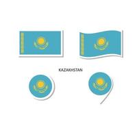 ensemble d'icônes du logo du drapeau du kazakhstan, icônes plates rectangulaires, forme circulaire, marqueur avec drapeaux. vecteur