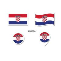 jeu d'icônes du logo du drapeau croatie, icônes plates rectangulaires, forme circulaire, marqueur avec drapeaux. vecteur