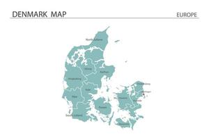 vecteur de carte du danemark sur fond blanc. la carte contient toutes les provinces et marque la capitale du danemark.