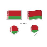 ensemble d'icônes du logo du drapeau biélorusse, icônes plates rectangulaires, forme circulaire, marqueur avec drapeaux. vecteur