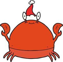 dessin au trait d'un crabe portant un bonnet de noel vecteur