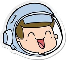 autocollant d'un visage d'astronaute heureux de dessin animé vecteur