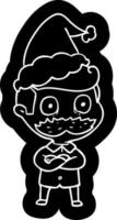 icône de dessin animé d'un homme à moustache choqué portant un bonnet de noel vecteur