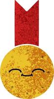 médaille d'or de dessin animé de style illustration rétro vecteur