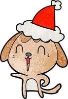 mignon dessin animé texturé d'un chien portant un bonnet de noel vecteur