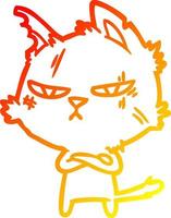ligne de gradient chaud dessinant un chat de dessin animé dur vecteur