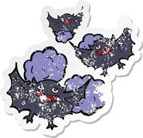 autocollant rétro en détresse d'une chauve-souris vampire de dessin animé vecteur