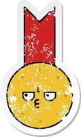 autocollant en détresse d'une médaille d'or de dessin animé mignon vecteur