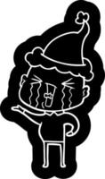 icône de dessin animé d'un homme chauve qui pleure portant un bonnet de noel vecteur