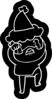 icône de dessin animé d'un homme barbu pleurant et frappant du pied portant un bonnet de noel vecteur