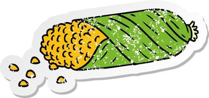 doodle dessin animé autocollant en détresse de maïs frais en épi vecteur