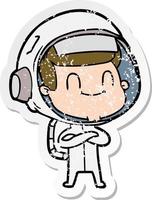 autocollant en détresse d'un astronaute de dessin animé heureux vecteur