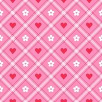 mignon coeur amour marguerite fleur soins saint valentin élément rouge rose diagonale rayé ligne inclinaison damier plaid tartan buffle scott vichy modèle fond vecteur dessin animé illustration