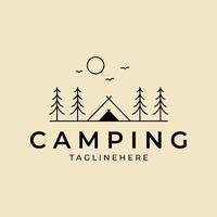 conception de modèle de vecteur de logo d'art de ligne de camping