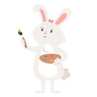 lapin avec pinceau et palette de couleurs vecteur