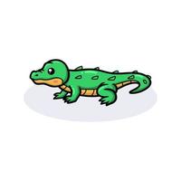 mignon petit dessin animé de crocodile vert vecteur