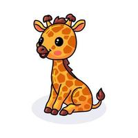 mignon petit dessin animé girafe assis vecteur