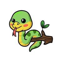 mignon petit dessin animé de serpent vert sur une branche d'arbre vecteur