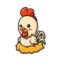 mignon petit dessin animé de coq assis dans un nid vecteur