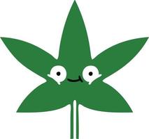 feuille de marijuana dessin animé rétro couleur plate vecteur