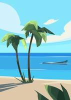 palmiers avec océan et nuages. paysage d'été au format vertical. vecteur