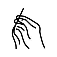 main de couture tenant l'aiguille avec l'icône de la ligne de fil illustration vectorielle vecteur