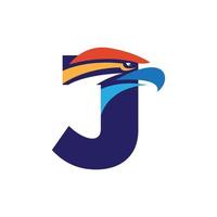 lettre j logo initial avec modèle vectoriel de tête d'aigle
