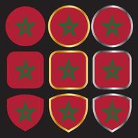 icône vectorielle drapeau maroc sertie de bordure or et argent-01 vecteur