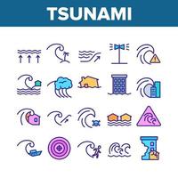 vecteur d'icônes d'éléments de collection de vague de tsunami